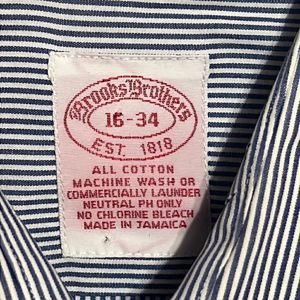🔥🔥BROOKS BROTHERS Blue/White Pinstriped Button Down Shirt‎ - Men Sz 16-34 (L) - Picture 3 of 8